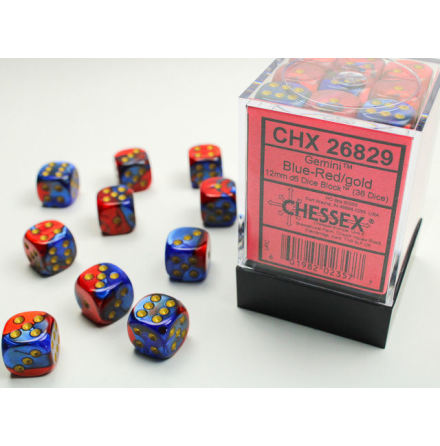 Gemini 12mm d6 Blue-red/gold Dice Block (36 dice)