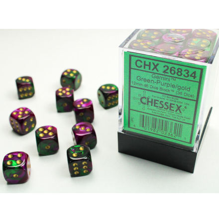 Gemini 12mm d6 Green-Purple/gold Dice Block (36 dice)