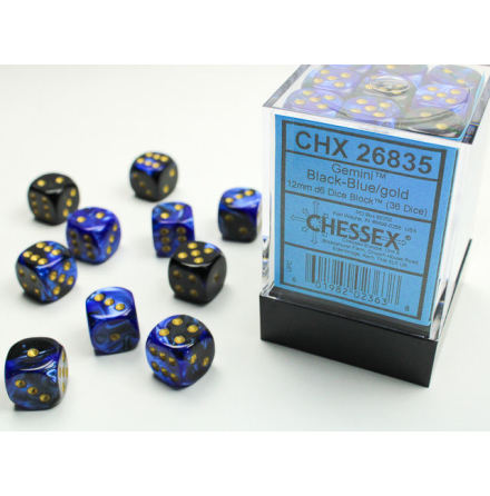 Gemini 12mm d6 Black-Blue/gold Dice Block (36 dice)