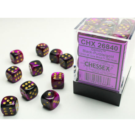 Gemini 12mm d6 Black-Purple/gold Dice Block (36 dice)