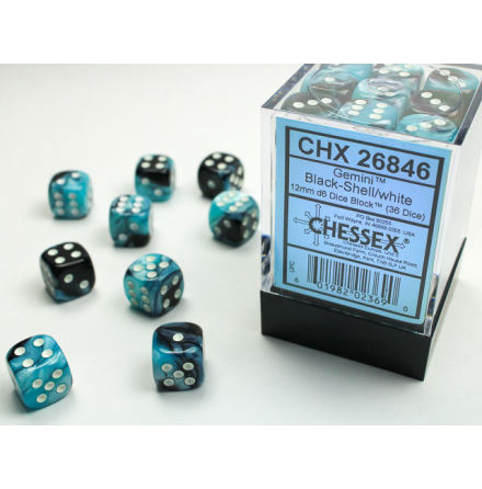 Gemini 12mm d6 Black-Shell/white Dice Block (36 dice)