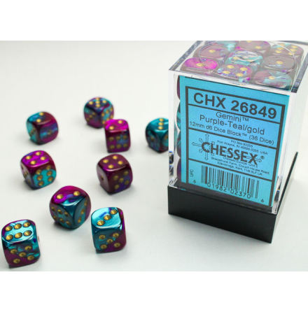 Gemini 12mm d6 Purple-teal/gold Dice Block (36 dice)