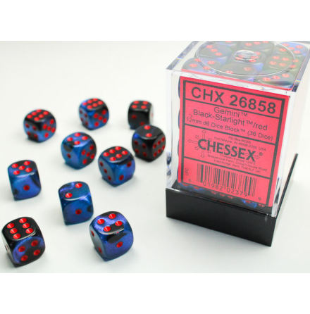 Gemini 12mm d6 Black-Starlight/red Dice Block (36 dice)