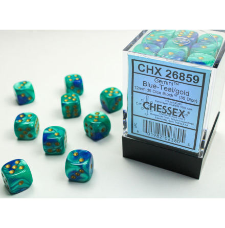 Gemini 12mm d6 Blue-Teal/gold Dice Block (36 dice)