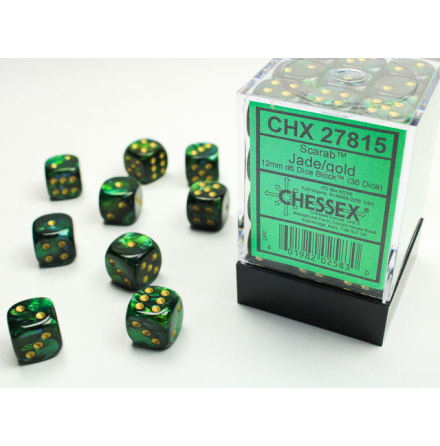 Scarab 12mm d6 Jade/gold Dice Block (36 dice)