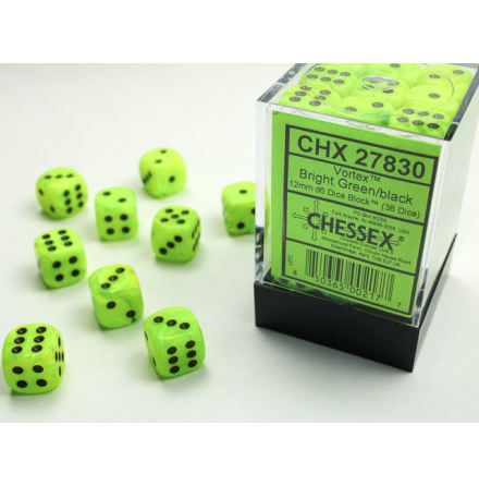 Vortex 12mm d6 Bright Green/black Dice Block (36 dice)