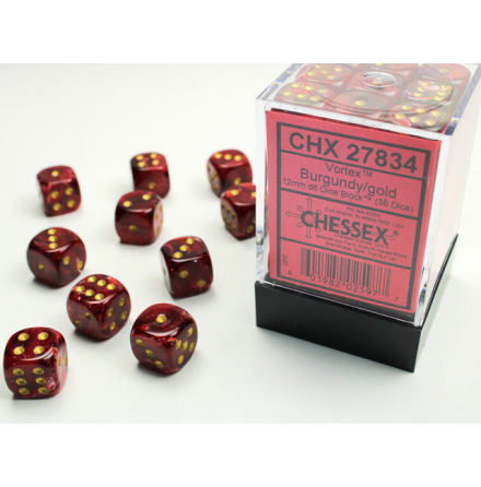 Vortex 12mm d6 Burgundy/gold Dice Block (36 dice)