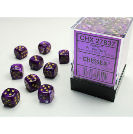 Vortex 12mm d6 Purple/gold Dice Block (36 dice)