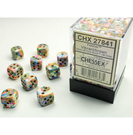 Festive 12mm d6 Vibrant/brown Dice Block (36 dice)