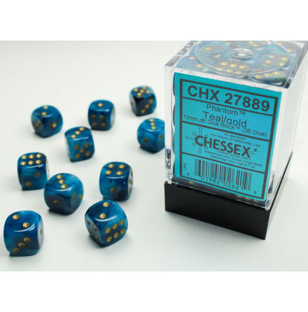 Phantom 12mm d6 Teal/gold Dice Block