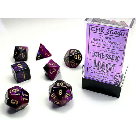 Gemini Polyhedral Black-Purple w/gold 7-Die Set