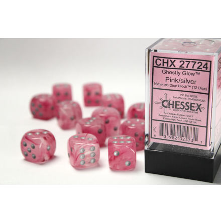 Ghostly Glow 16 mm d6 Pink/silver Dice Block (12 dice)