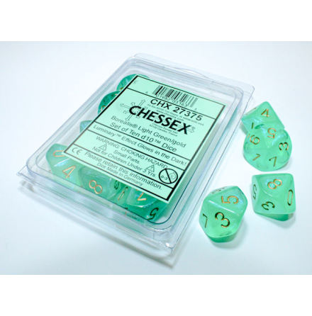 Borealis Light Green/gold Luminary Set of Ten d10s