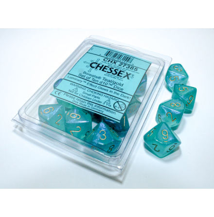 Borealis Teal/gold Luminary Set of Ten d10s