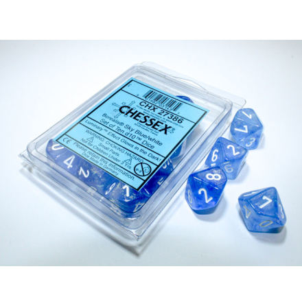 Borealis Sky Blue/white Luminary Set of Ten d10s