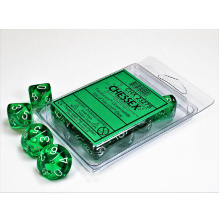 Translucent Green/white Set of Ten d10s