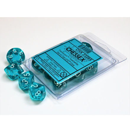 Translucent Teal/white Set of Ten d10s