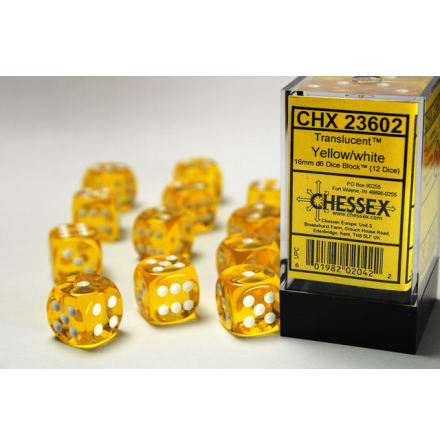 Translucent 16mm d6 Yellow/white Dice Block (12 dice)