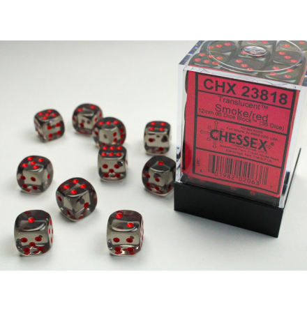 Translucent 12mm d6 Smoke/red Dice Block (36 dice)