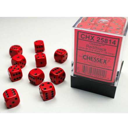 Opaque 12mm d6 Red/black Dice Block™ (36 dice)