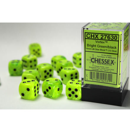 Vortex d6 16mm Bright green/black (12 dice)