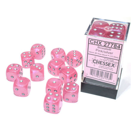 Borealis 16mm d6 Pink/silver Luminary Dice BlockTM (12 dice)