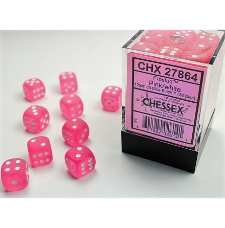 Frosted 12mm d6 Pink/white Dice Block (36 dice)