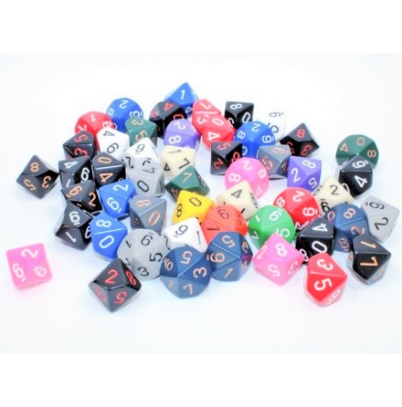 Bag of 50 Asst. Loose Opaque Polyhedral d10 Dice