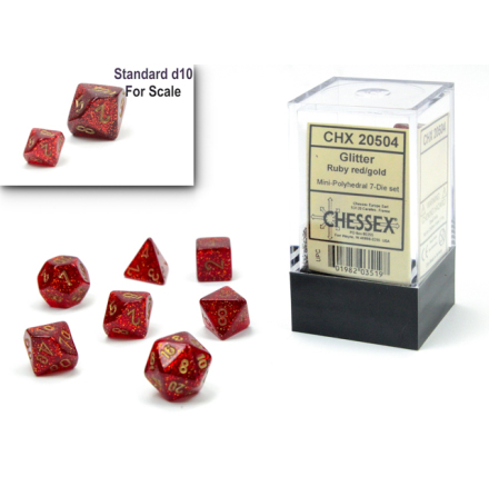 Glitter Mini-Polyhedral Ruby/gold 7-Die Set