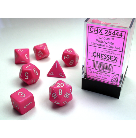 Opaque Polyhedral Pink/white 7-Die Set