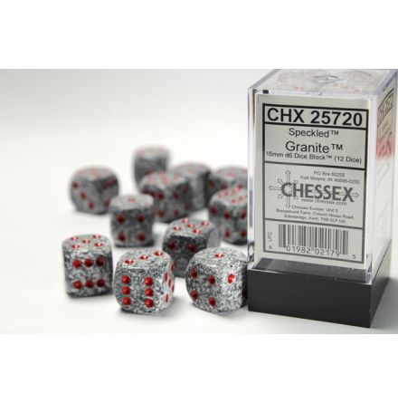 Speckled 16mm d6 with pips Granite™ Dice Block (12 dice)