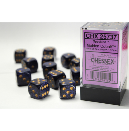 Speckled 16mm d6 with pips Golden Cobalt Dice Block (12 dice)