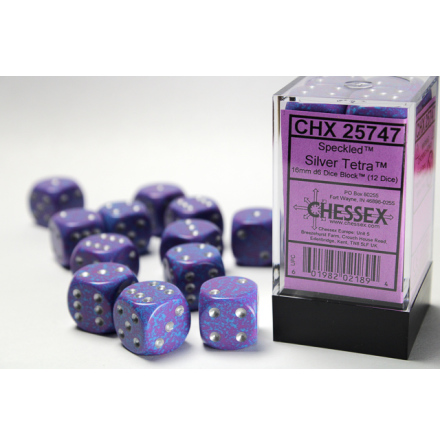 Speckled 16mm d6 with pips Silver Tetra™ Dice Block (12 dice)