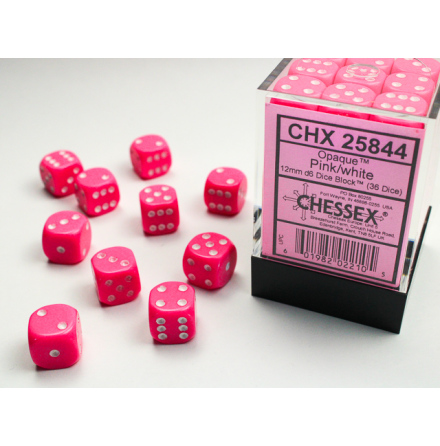 Opaque 12mm d6 Pink/white Dice Block Dice Block (36 dice)