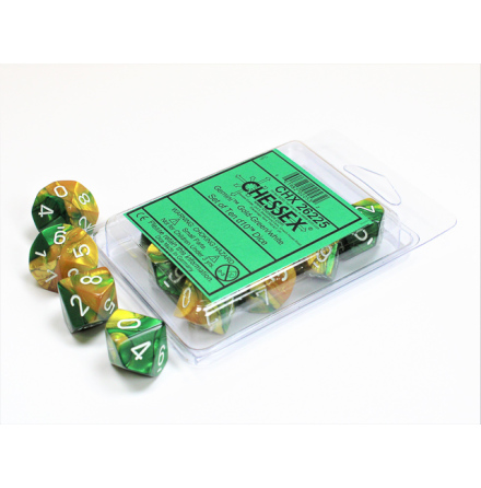 Gemini Gold-Green w/white Set of Ten d10s