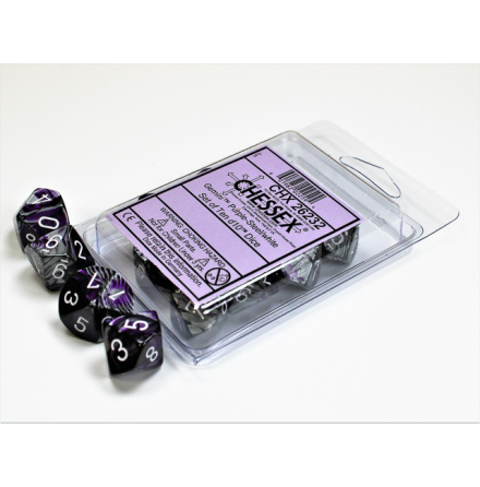 Gemini Purple-Steel w/white Set of Ten d10s