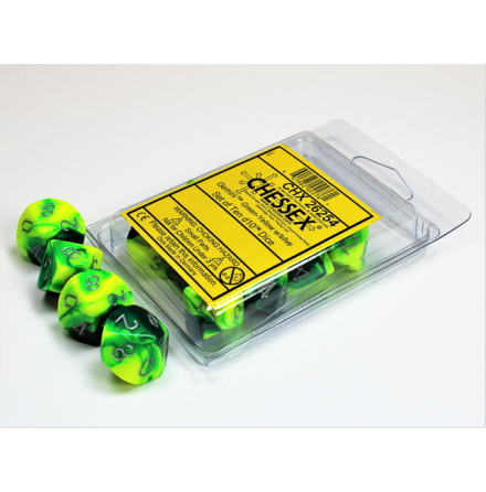 Gemini Green-Yellow w/silver Set of Ten d10s