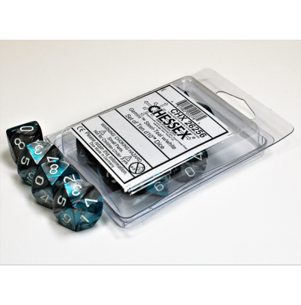 Gemini Steel-Teal w/white Set of Ten d10s