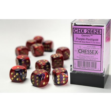 Gemini 16mm d6 Purple-Red w/gold Dice Block (12 dice)