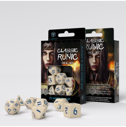 Classic Runic Beige &amp; Blue Dice Set (7)