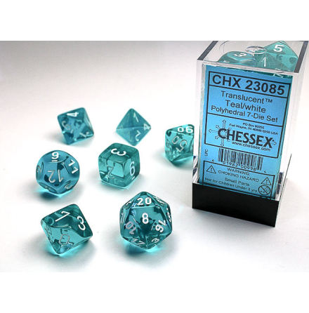 Translucent Polyhedral Teal/white 7-Die Set