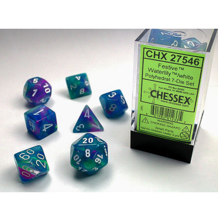 Festive Polyhedral Waterlily/white 7-Die Set