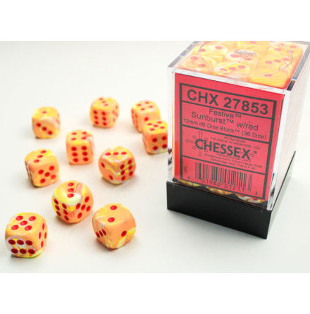 Festive 12mm d6 Sunburst/red Dice Block (36 dice)