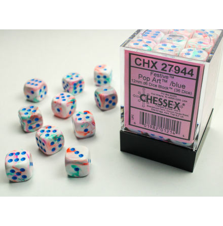 Festive 12mm d6 Pop-Art/blue Dice Block (36 dice)