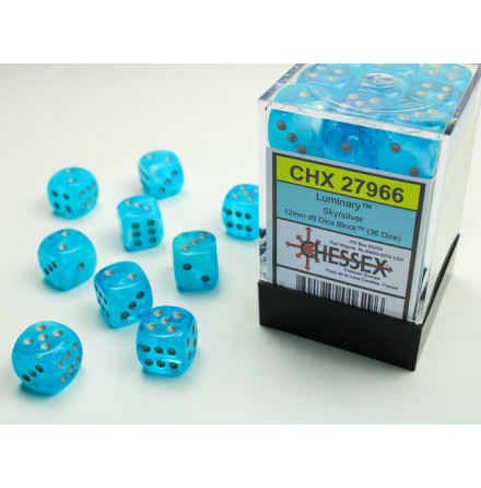 Luminary 12mm d6 Sky/silver Dice Block (36 dice)