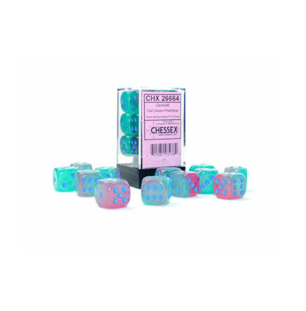 Gemini16mm d6 Gel Green-Pink/blue Luminary Dice Block (12 dice)