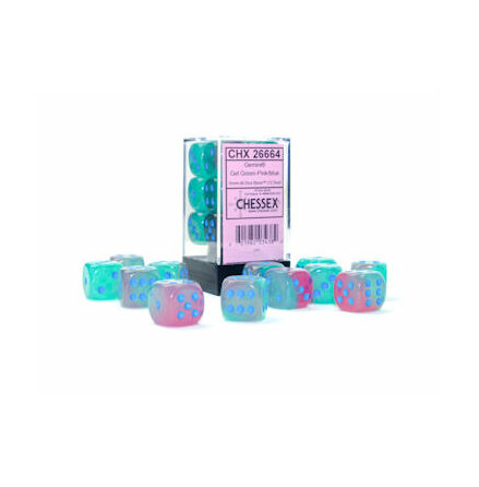 Gemini®16mm d6 Gel Green-Pink/blue Luminary™ Dice Block™ (12 dice)