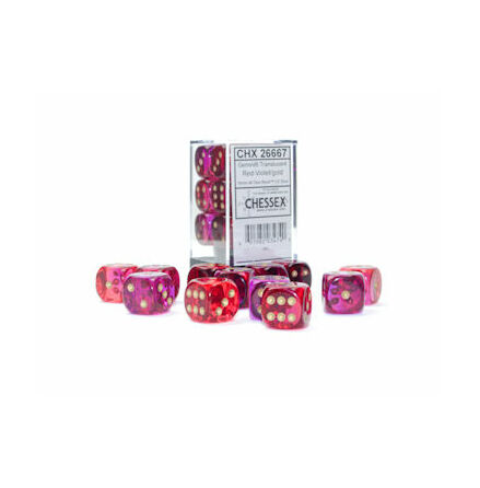 Gemini® 16mm d6 Translucent Red-Violet/gold Dice Block™ (12 dice)