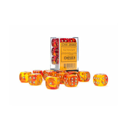 Gemini 16mm d6 Translucent Red-Yellow/gold Dice Block (12 dice)