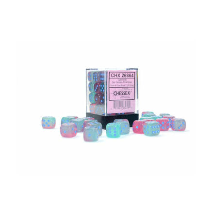 Gemini® 12mm d6 Gel Green-Pink/blue Luminary™ Dice Block™ (36 dice)
